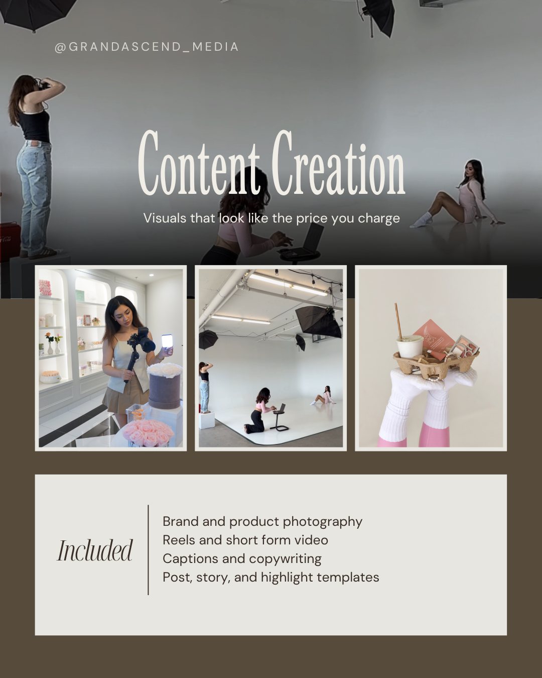 GrandAscend Content Creation service, studio photoshoot