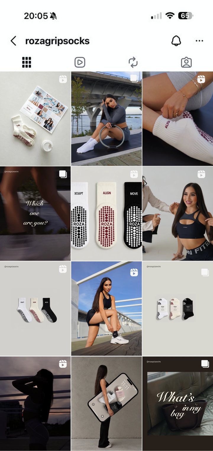 The Roza Grip Socks Instagram feed